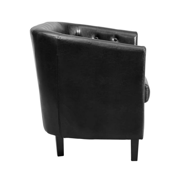 Midcentury Modern Button Tufted Faux Leather Barrel Loveseat - Comfy Tub Loveseat Sofa