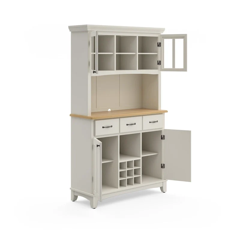 Homestyles Buffet of Buffets Off-White Server with Hutch & Wood Top