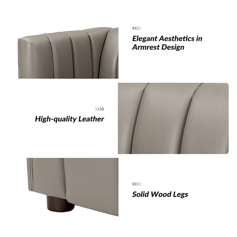 Olinto Modern Camel 83-Inch Genuine Leather Curved Couch with Channel Back by HULALA HOME