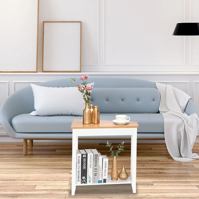 MDF 24 Wide 2-Tier Narrow Nightstand Sofa Table White