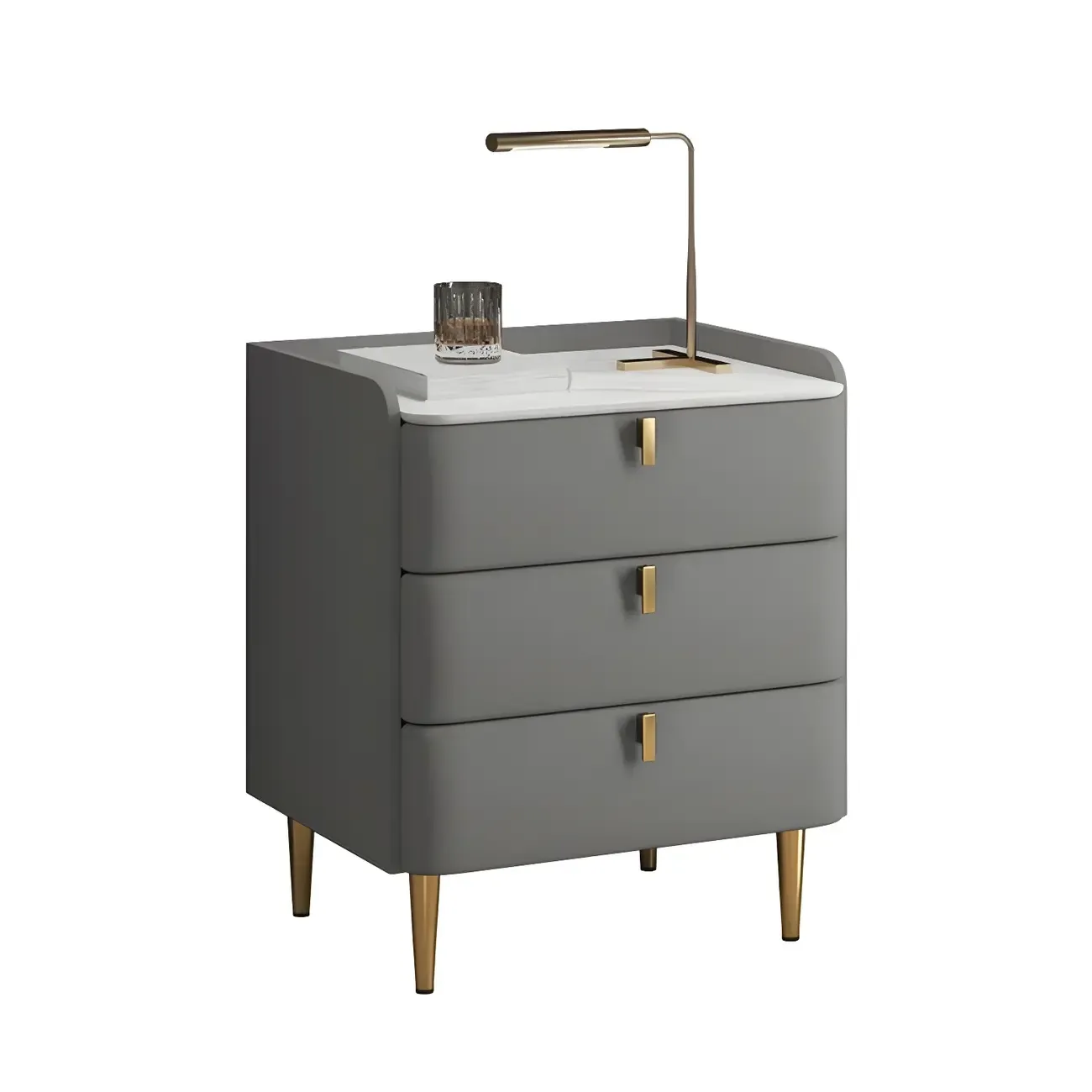 Glam Leather Sintered Stone Top Nightstand with Drawers