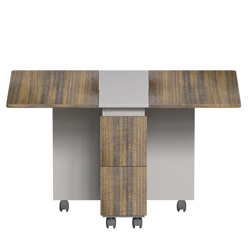 5 Pieces Rolling Wood Extendable Dining Table Set with 4 Chairs