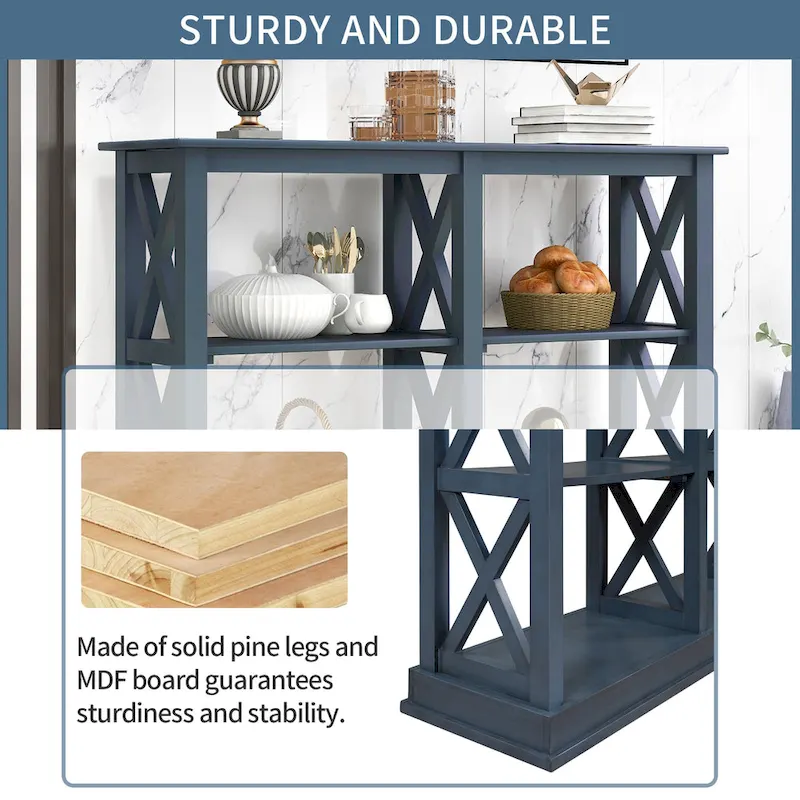 3-Tier Narrow Console Table with X-Frame Legs