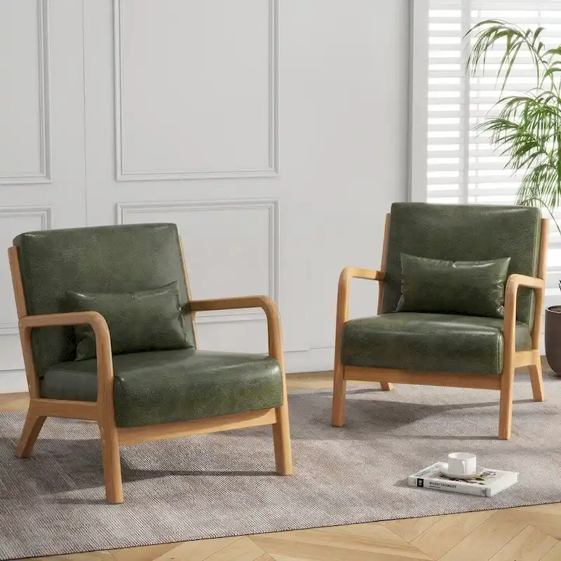 2 Set Upholstered Lounge Arm Chair with Pillow - Set of 2