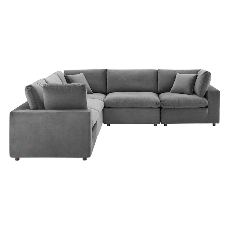 Commix Down Filled Overstuffed Velvet 5-Piece Sectional Sofa