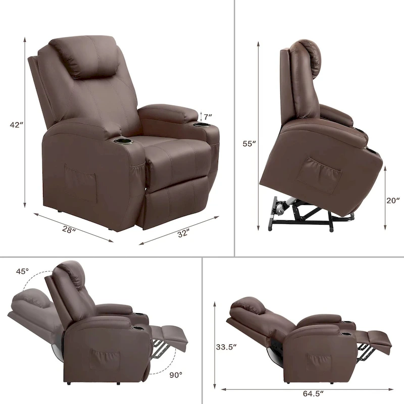 LACOO Power Lift Recliner PU Leather Reclining Chair with Massage