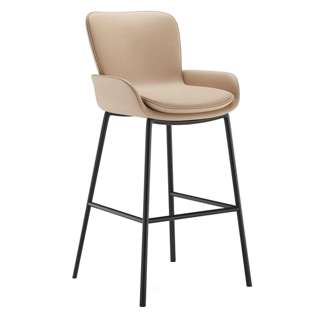 Simple Beige Leather Counter Bar Stools with Back