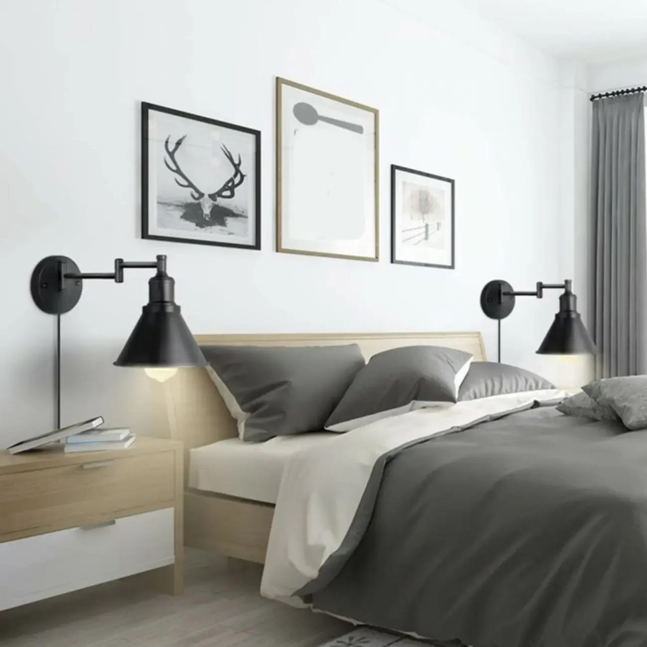 Washroom Stretchable Metal Cone Black Plug-In Vanity Light