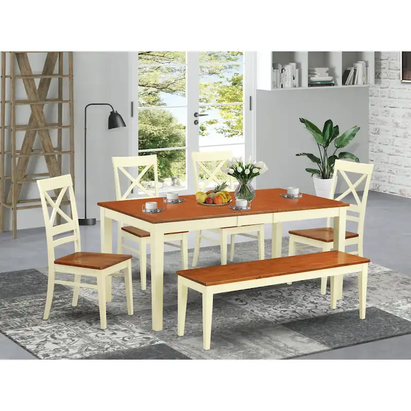 Dining Table Set Contains a Rectangle Kitchen Table and Dining Chairs with a Bench