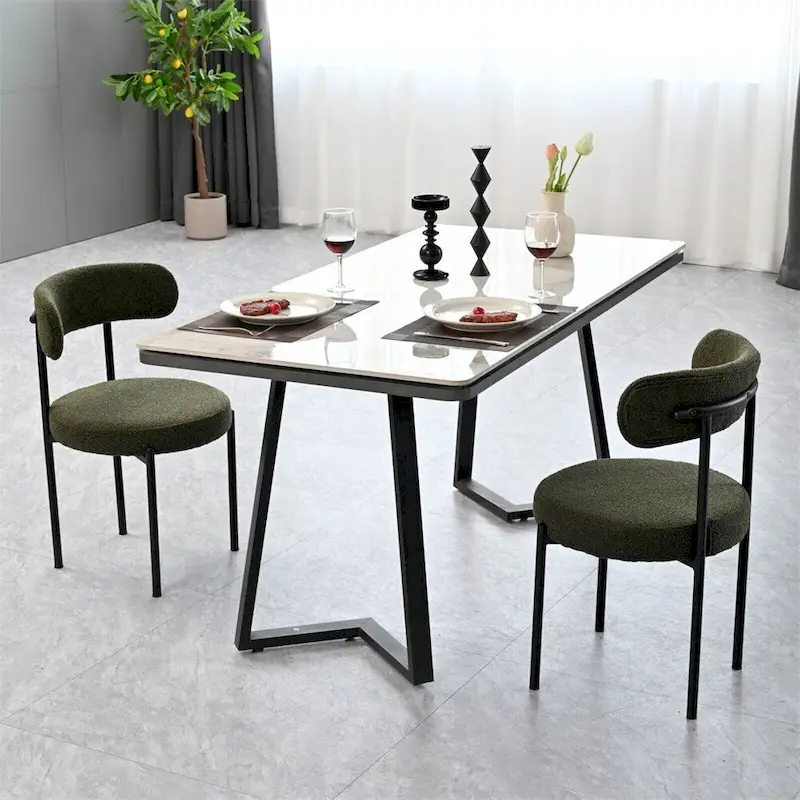 Boucle Dining Chairs,Mid-Century Modern Curved Backrest Chair,2 PCS