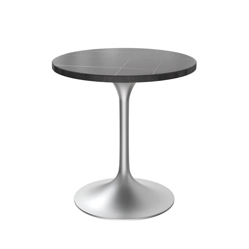 LeisureMod Verve 27 Round Dining Table with Stone TableTop and Brushed Chrome Base for Kitchen & Dining Room