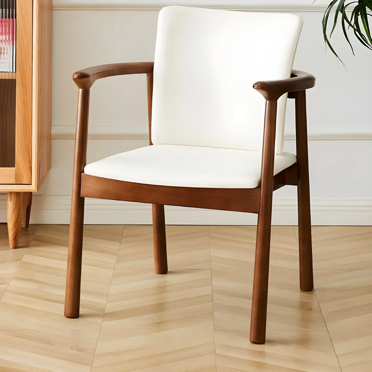 Modern Upholstered Rubberwood Arm Dining Chair Set of 2