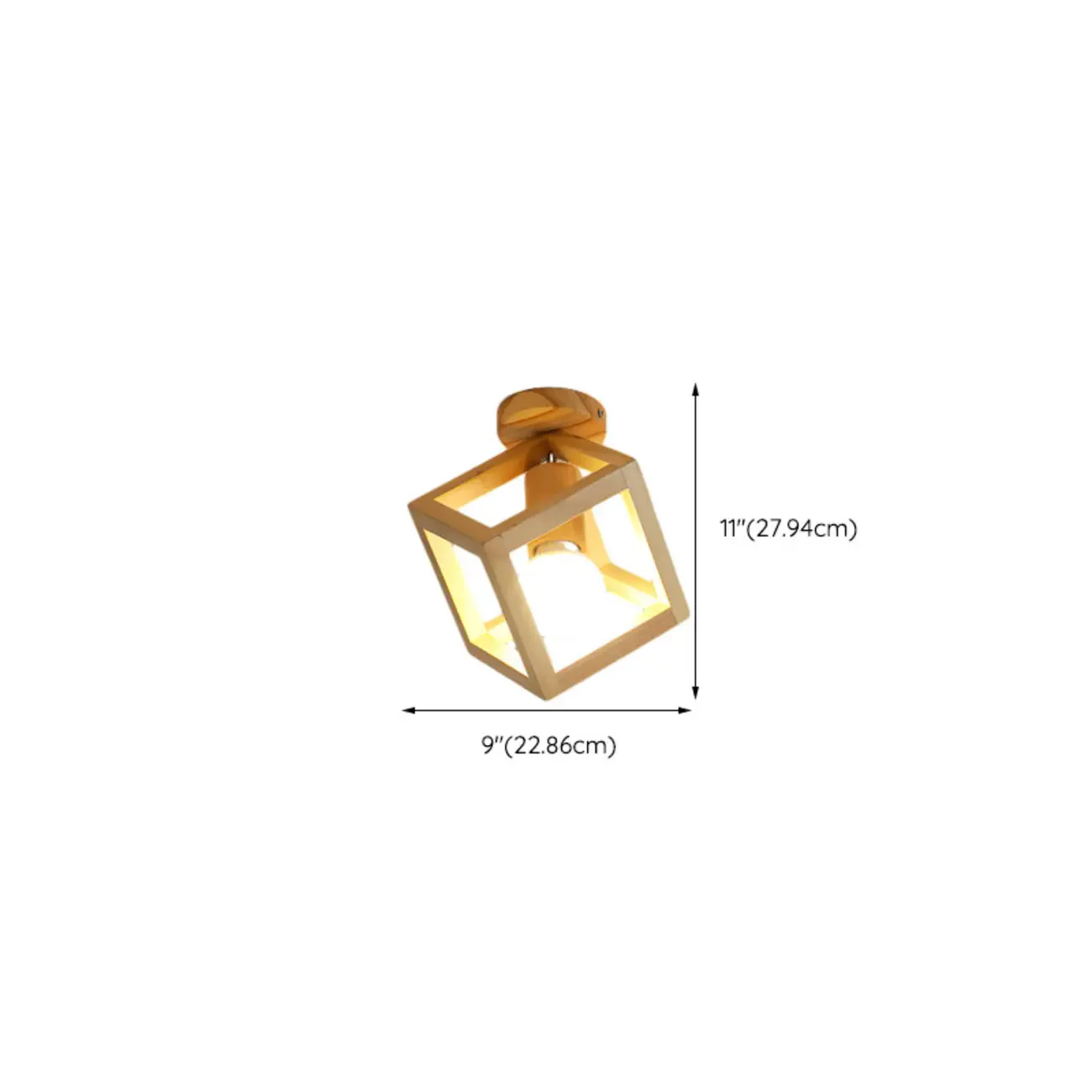 Natural Rubber Wood Cube Shade Semi Flush Ceiling Light