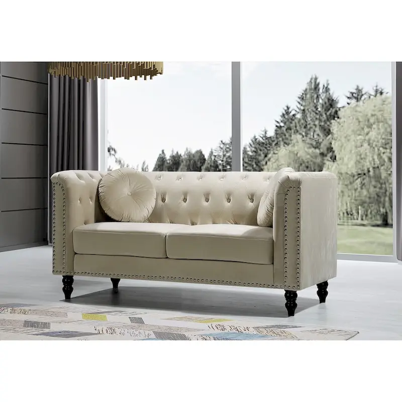 Vivian Classic Velvet Kittleson Nailhead Chesterfield Loveseat