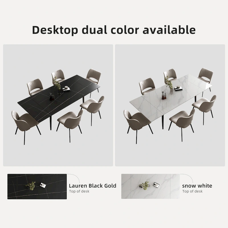 9 Piece 62.9 inch to 94.4 inch Extendable Dining Table Set with Sintered Stone Top 8 Chairs