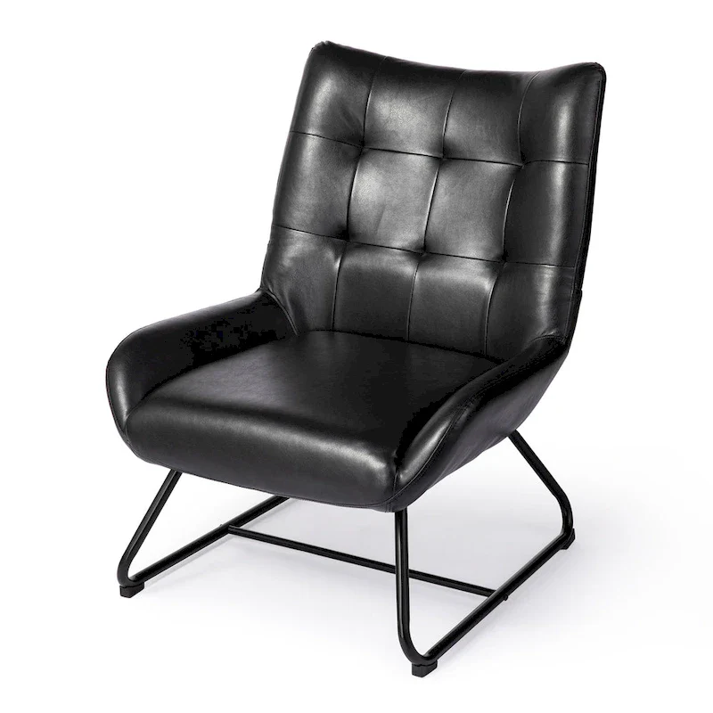 Glitzhome 35.5H Leatherette Wingback Accent Chair With Metal Legs