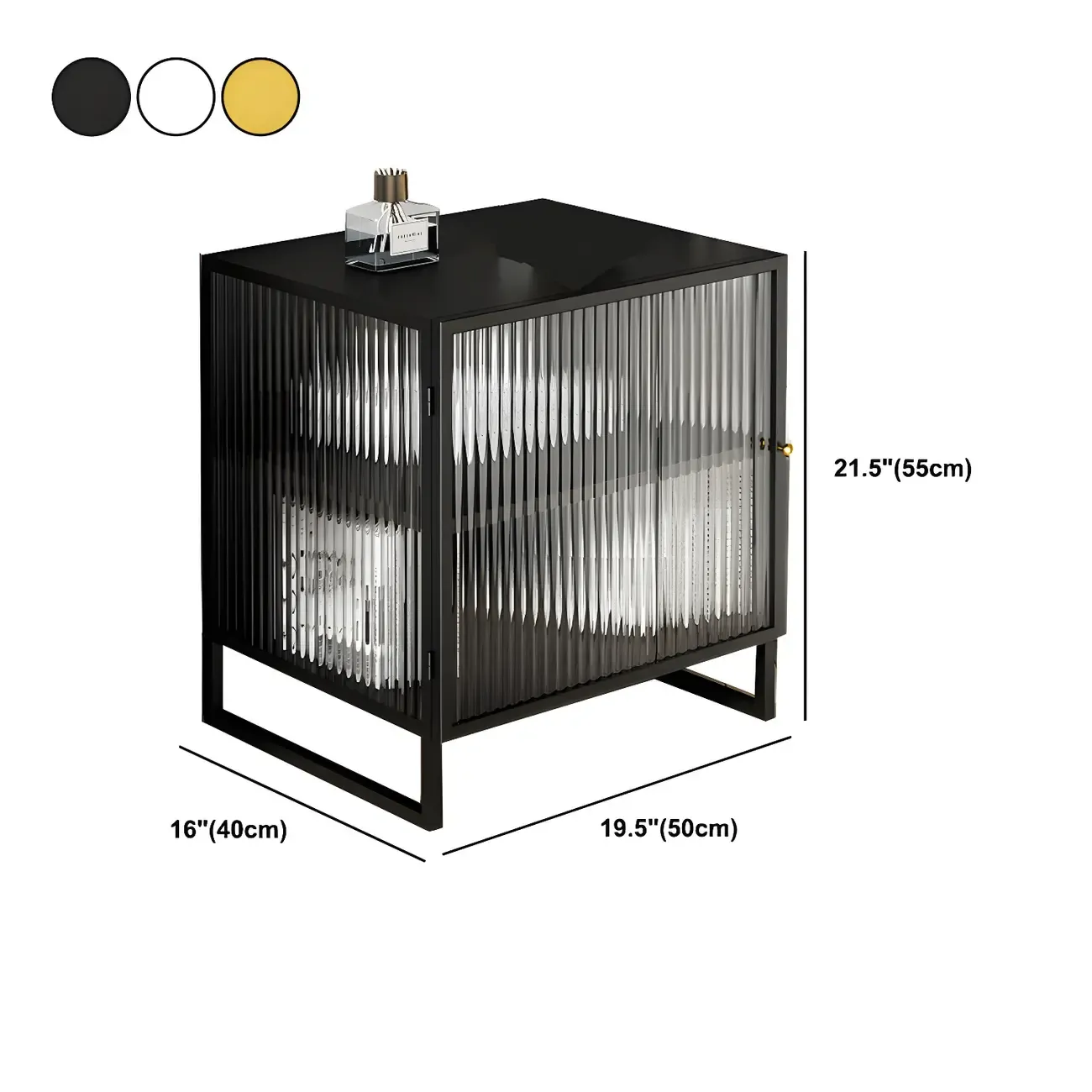 Black 2-Tier Ribbed Glass Metal Bedroom Nightstand