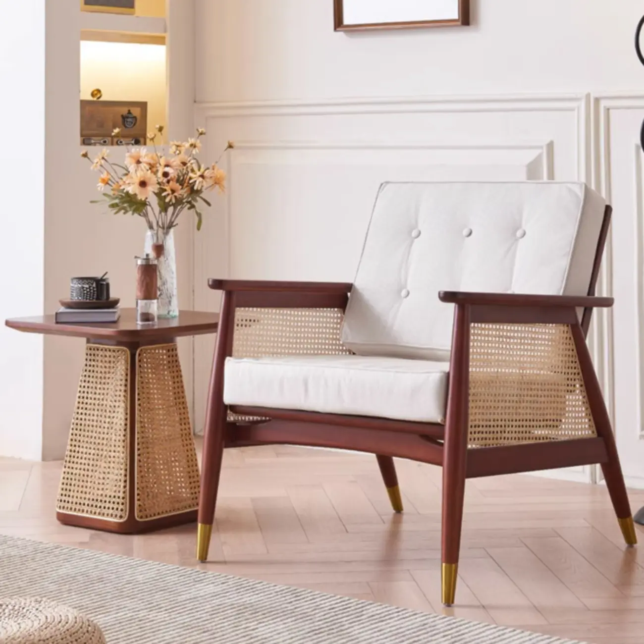 Glam Flannel High Back White Arm Accent Chair