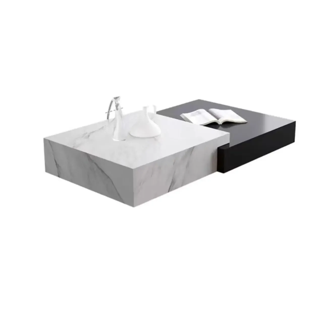 Modern Marble Nesting Coffee Table Set in Black and White