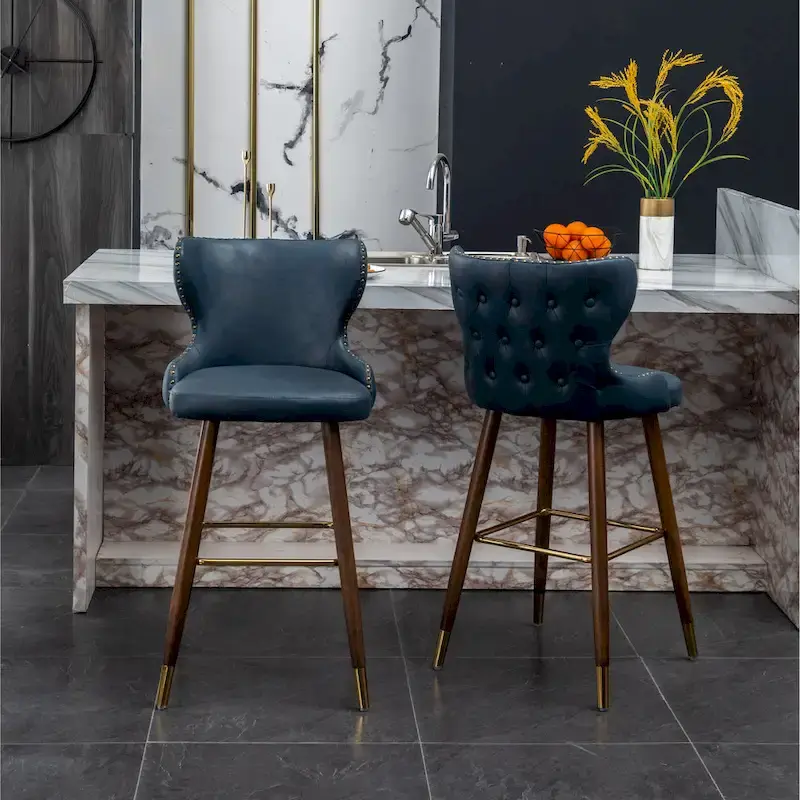 Nevis Mid-century Modern Faux Leather Tufted Nailhead Trim Barstool Set of 2