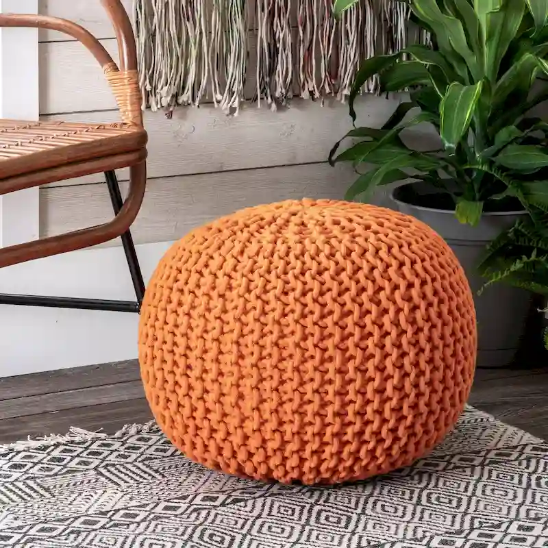 Nuloom Bruges Knitted Solid Cotton Ottoman Pouf