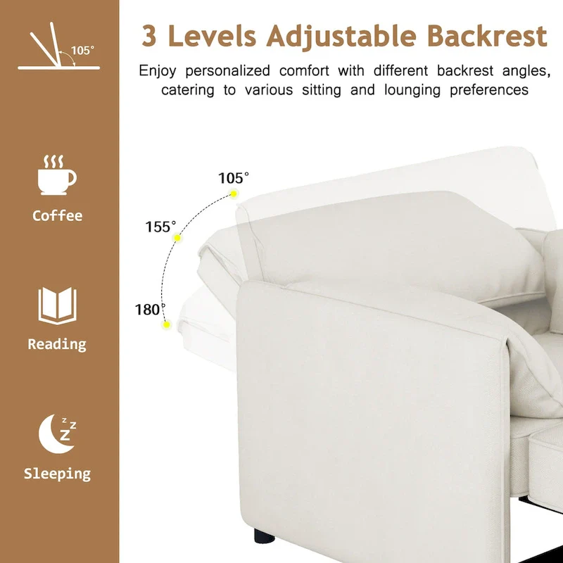 Roomfitters Convertible Sofa Bed, 3 in 1 Sleeper Chair with Adjustable Backrest and Thick Cushions, Linen Frame