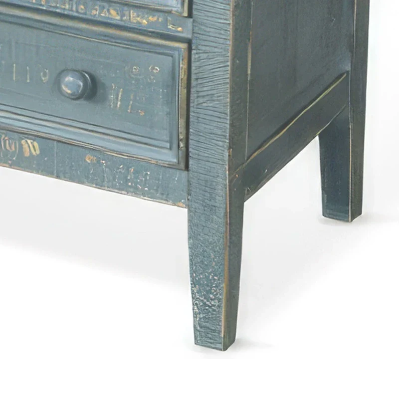 Rena Side End Table with 3 Drawers, 28 Inch Rustic Green Mahogany Wood