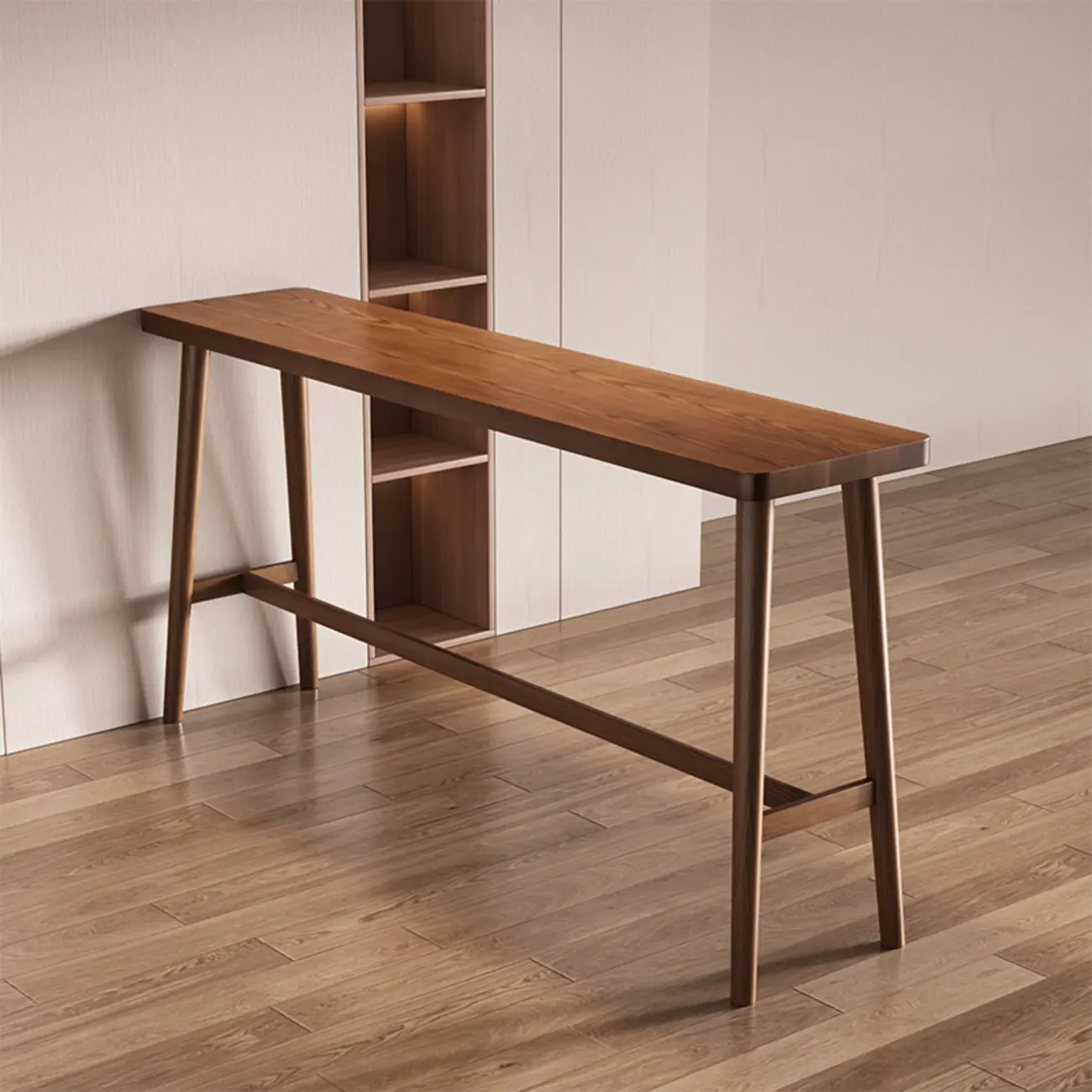 Minimalistic Cocoa Wooden Trestle Bar Tables for Home