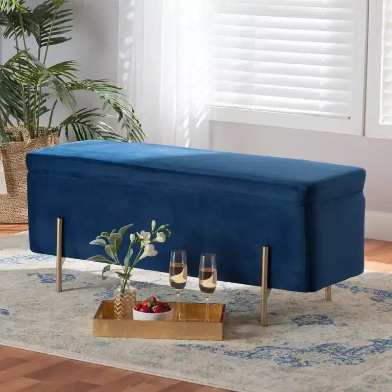 Rockwell Velvet Metal Storage Bench - Baxton Studio