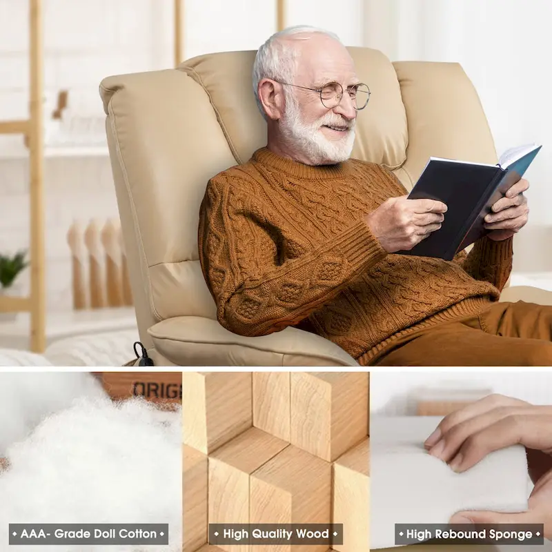 Dual Motor Power Lift Recliner, Brown/Yellow/Black, Heat & Massage, 180°, Seats 1