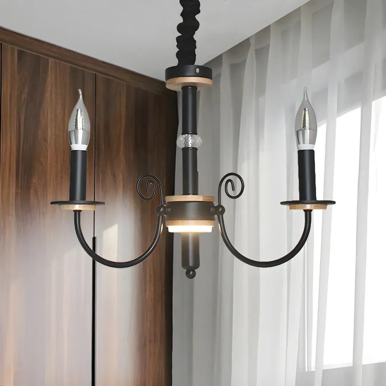 Traditional Rustic Black Metal Candle Chandelier