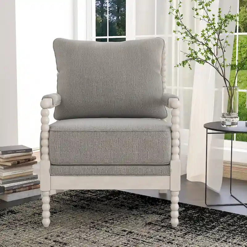 Quince Farmhouse Fabric Padded Beaded Armchair by Furniture of America