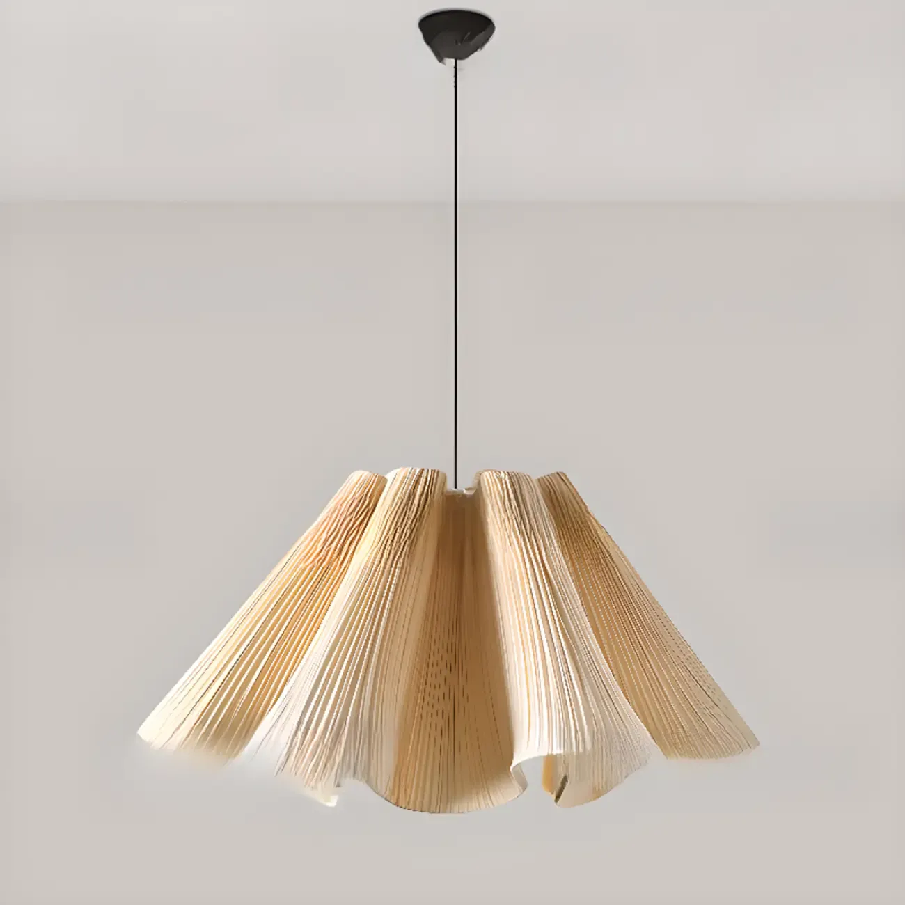 Modern Beige Fabric Pleated Adjustable Pendant Light