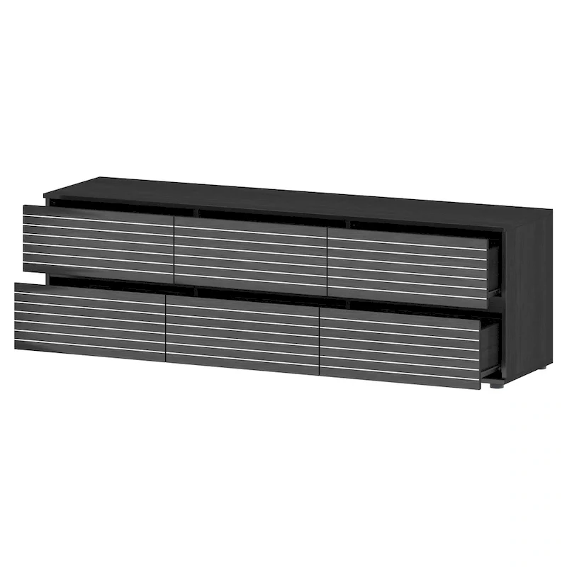 Low Profile Dresser/TV Stand - Black & White, 6 Drawers, 63W x 19.7H, Multi-Functional