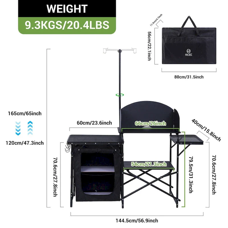 Camping Kitchen Station, Camping Table, Picnic Table, Grill Table Folding Table, Upgrade Light Stand & Windshield Cook Station