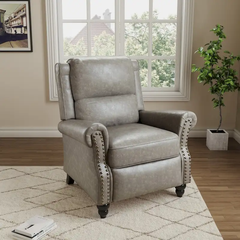 Manual Glider Pushback Recliner Chairs with Nailhead Trim