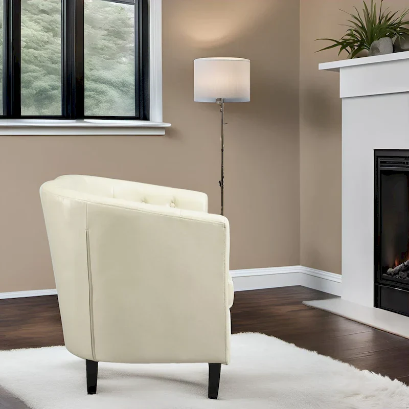 Accent Chair, Button Tufted Faux Leather Barrel Chair, Midcentury Modern Accent Chair, Comfy Armchair, Tub Barrel Chairs