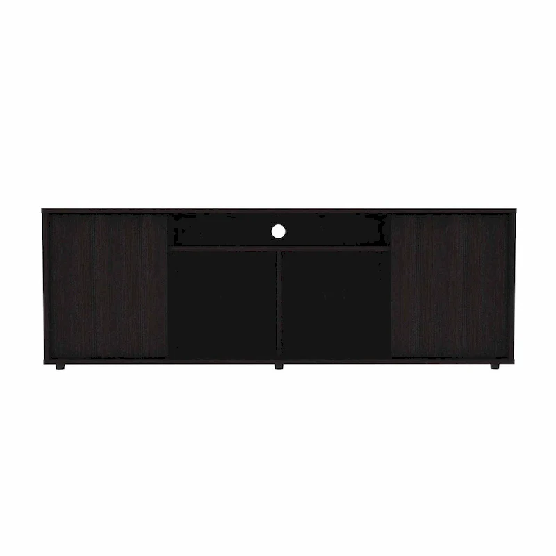Modern Black TV Stand for 65 Inch TVs with Cabinets and Open Shelves and Wenge Wood Finish - 20 H x 59 W x 15 D