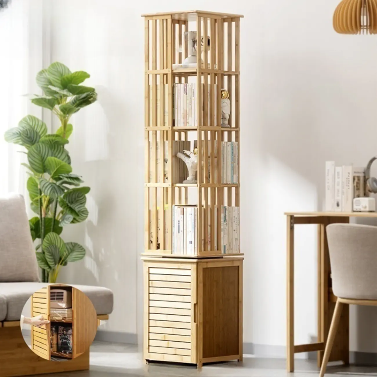 Brown Square Wooden Narrow Storage Corner Bookcase