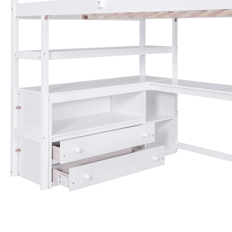 Merax Loft Bed with Desk and Shelves