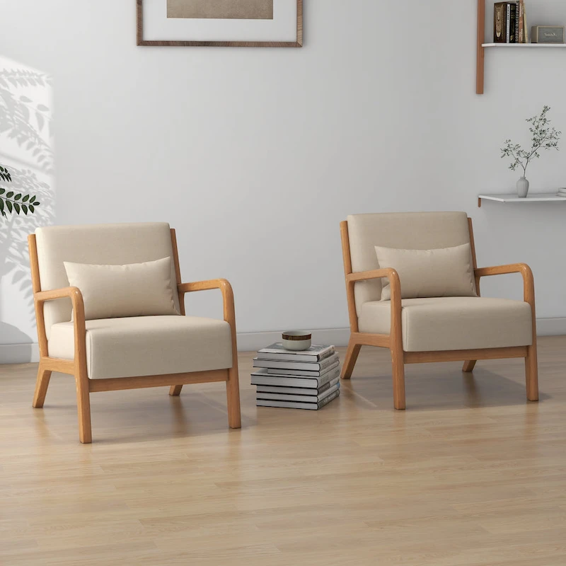 Leon Mid Century Modern Upholstered Accent Chairs Armchair Set of 2