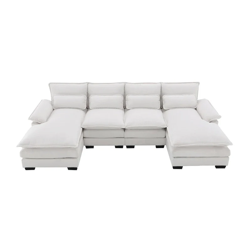 6-seat Upholstered Modern U-shaped Sectional Sofa with Waist Pillows,Sleeper Sofa Couch with Chaise Lounge,White