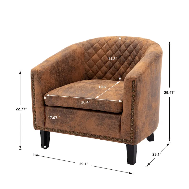 Barrel Accent Chair with Nailhead Trim and Solid Wood Legs