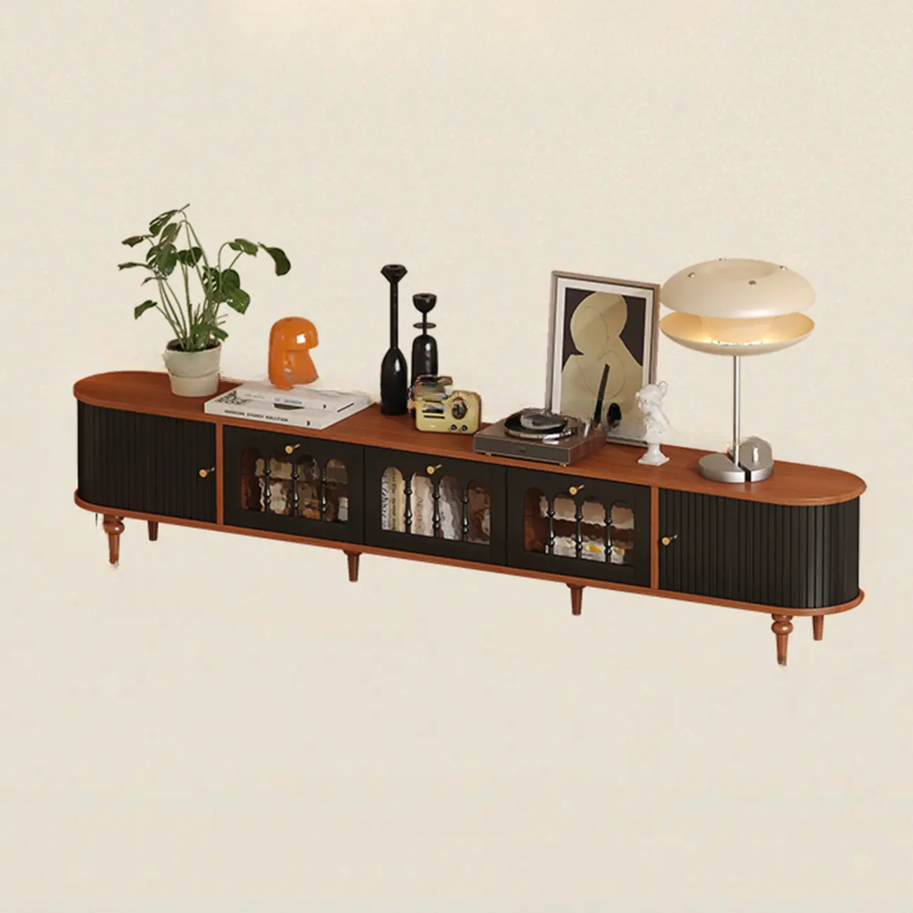 Warm Shaker Wood TV Stand with Cable Management & Light & 4-Cabinet/5 Cabinets/6 Cabinets