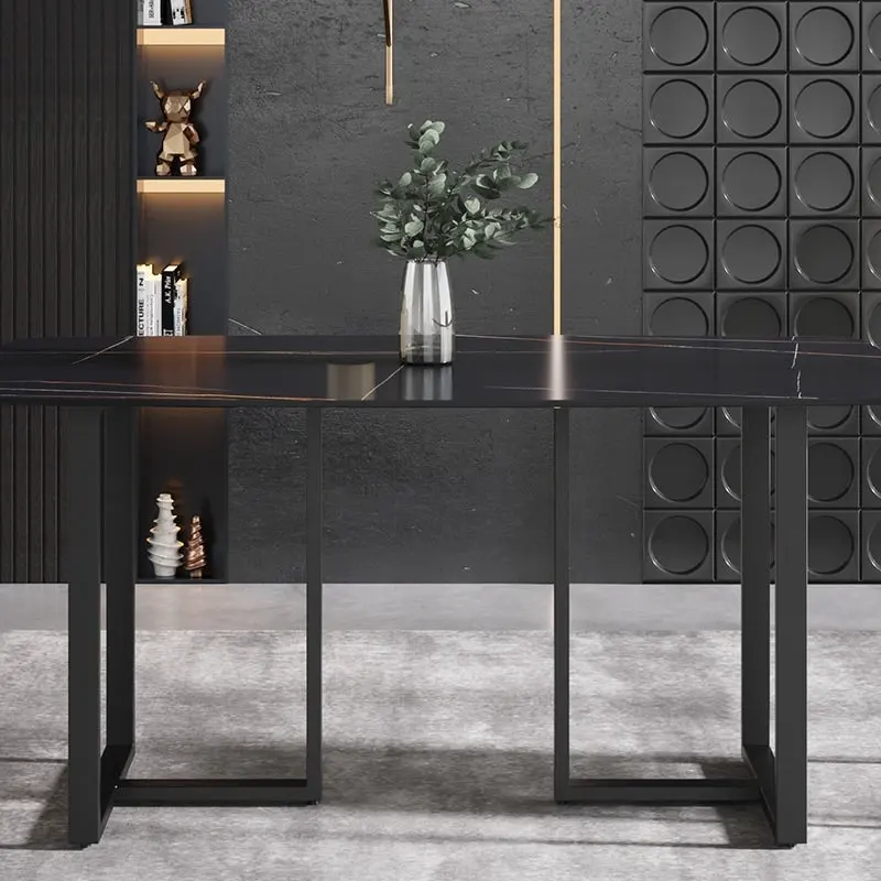 63 Modern Dining TableSintered Stone Tabletop with Black Base