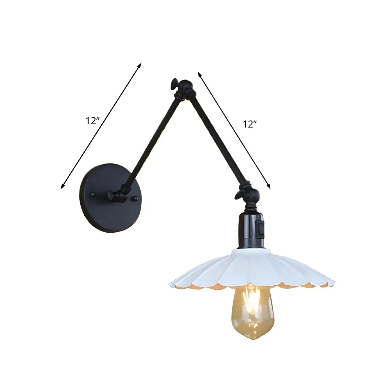 Metal Black Swing Arm Wall Light with Scalloped Shade