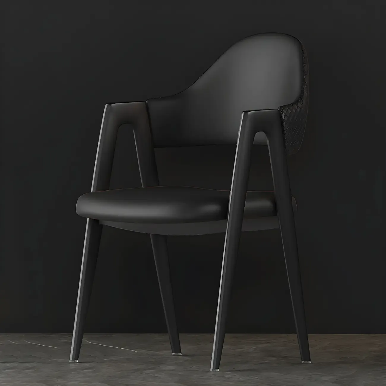 Modern Leather Curved Open Back Arm Dining Chair