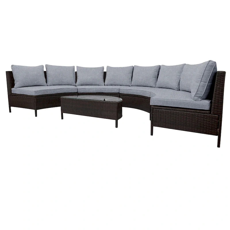 5-Pieces All-Weather PE Rattan Wicker Half-Moon Sofa Set