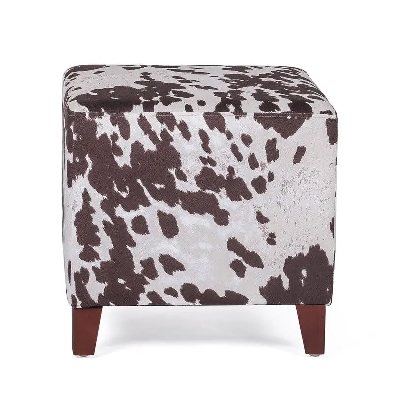 Adeco British Style Cow Print Cube Ottoman Home Bench Classy Footstool