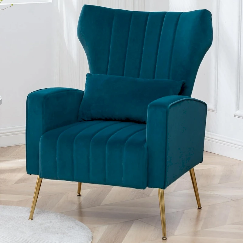 HOMYKA Accent Chair Upholstered Velvet Wingback Armchair with Pillows